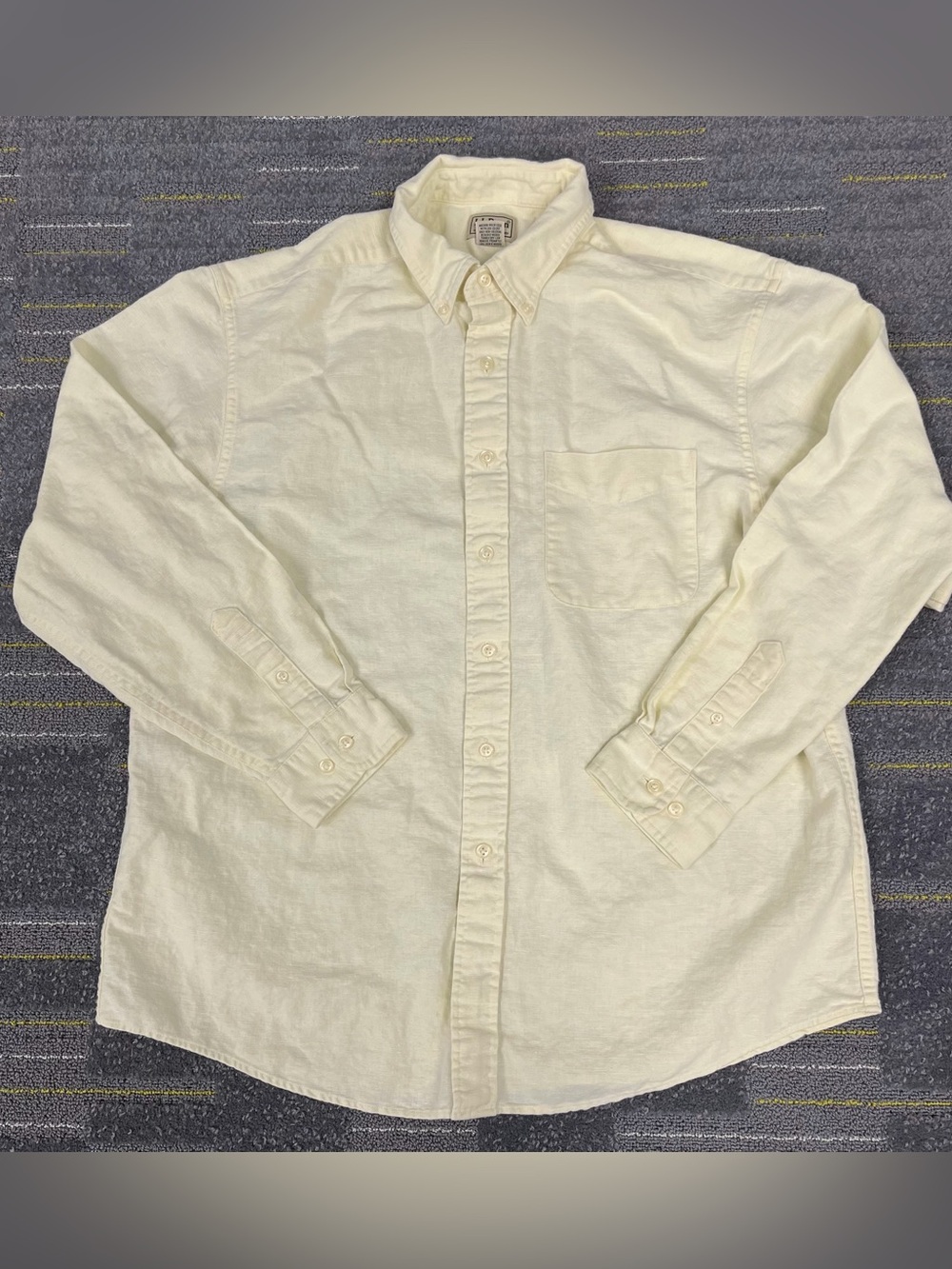 LL Bean Linen Blend Shirt Men's Large Yellow Pocket Casual Long Sleeve Coastal
